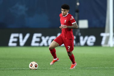 Bergamo, İtalya. 18 / 04 / 2023 - Uefa Avrupa Ligi karşılaşmasında Liverpool Fc takımından Luis Diaz Atalanta Bc ve Liverpool Fc arasında oynanan karşılaşmada .