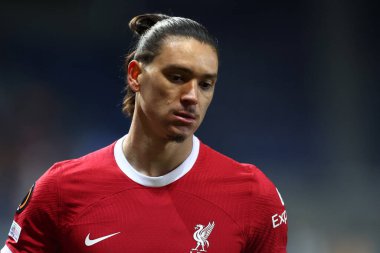 Bergamo, İtalya. 18 / 04 / 2023 - Uefa Avrupa Ligi karşılaşması sırasında Liverpool Fc takımından Darwin Nunez Atalanta Bc ve Liverpool Fc .