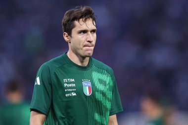 Bolonya, İtalya. 4 Haziran 2024 - İtalya-Türkiye Dostluk Karşılaşması - İtalyan Federico Chiesa .