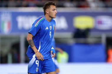 Bolonya, İtalya. 4 Haziran 2024 - İtalya-Türkiye Dostluk Karşılaşması - İtalyan Mateo Retegui .