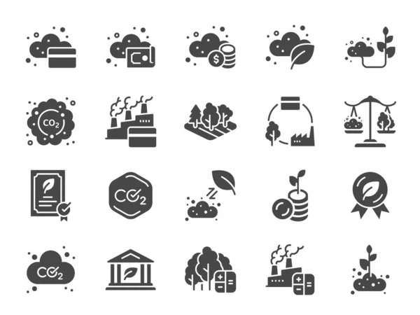 Carbon Credit Icon Set Icons Included Carbon Offsets Pollution Eco — Stock Vector