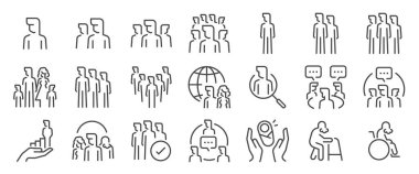 İnsan simgesi seti. İçinde kişi, vatandaş, erkek, kadın ve daha fazla ikon vardı. Düzenlenebilir Vektör Vuruşu.