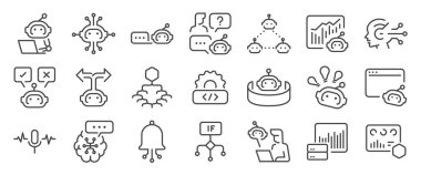 Yapay zeka ikonu seti. İçinde ai, robot, NLP, otomatik ve daha fazla simge var. Düzenlenebilir Vektör Vuruşu.