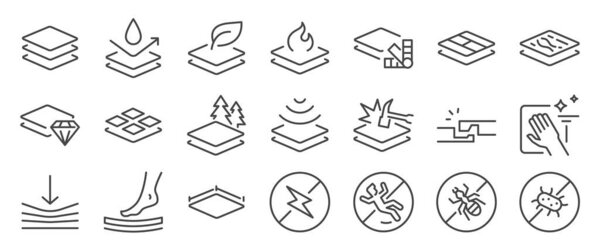 Floor icon set. It includes flooring, material, feature, wood,vinyl, and more icons. Editable Vector Stroke.