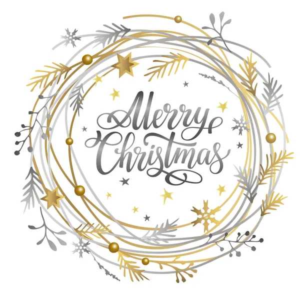 Веселий Різдвяний Золотий Срібний Вінок Написом Елемент Вашого Дизайну Різдвяна — стоковий вектор