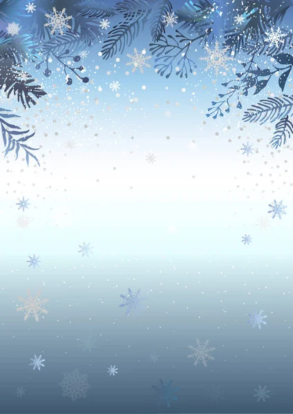Winter Vakantie Achtergrond Vrolijk Kerstkaart Sjabloon Met Wintersparren Takken Sneeuwvlokken — Stockvector