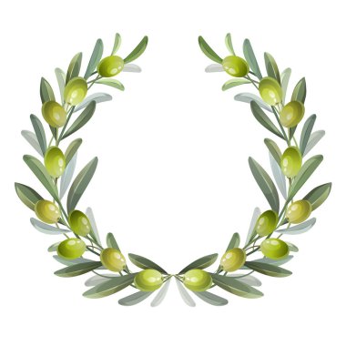 Wreath with green olives. Design element. Vector illustration.