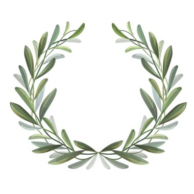 Wreath with green leaves of olive tree. Vector illustration.