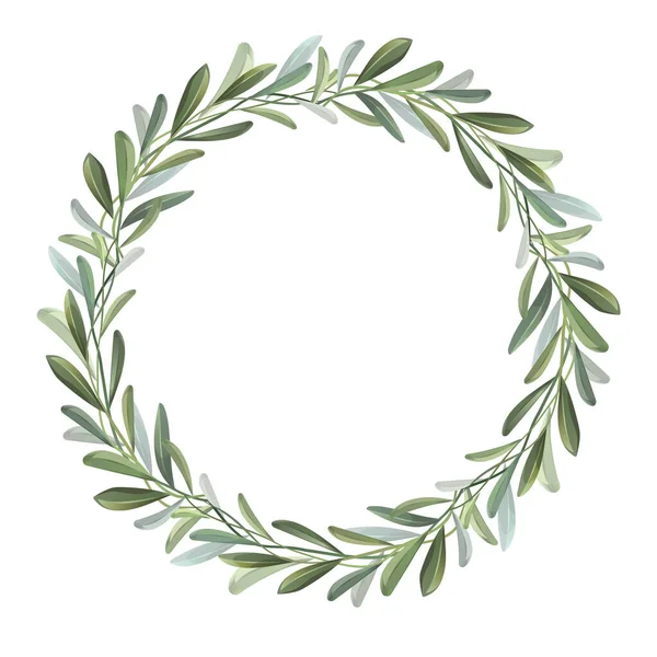 Wreath Olive Branches Green Wreath Design Vector Illustration — Archivo Imágenes Vectoriales