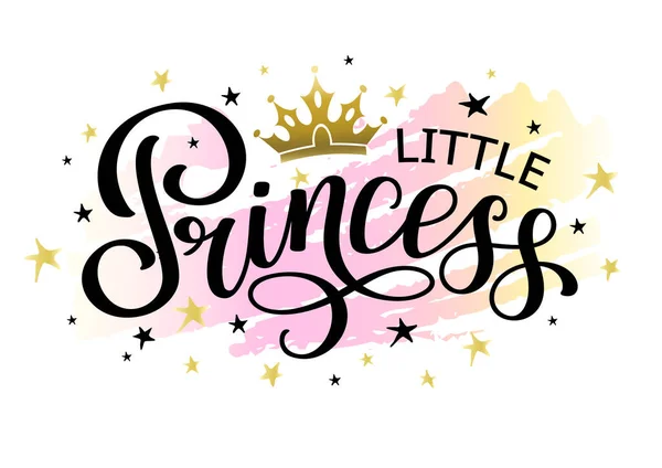 Diseño Letras Little Princess Con Fondo Rosa Corona Estrellas Texto Ilustración De Stock