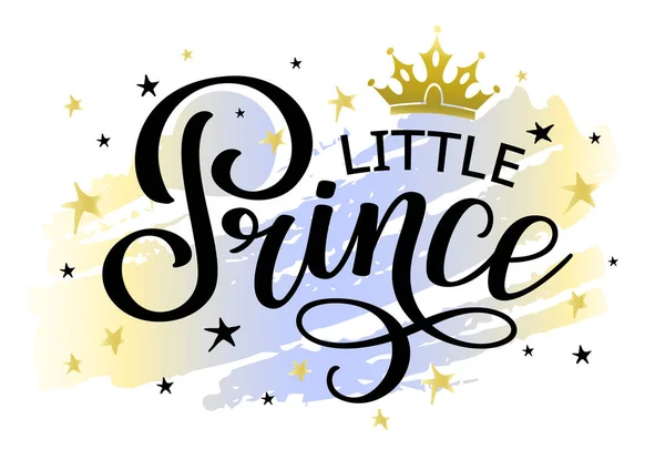 Diseño Letras Little Prince Con Fondo Azul Corona Estrellas Texto Gráficos Vectoriales