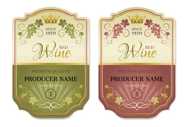 Groene Rode Wijn Etiketten Vectorset Van Twee Etiketten Voor Wijn — Stockvector