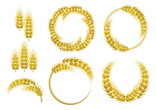 小麦の要素のセット 小麦の小穂 小麦の花輪 テンプレート シール デザイン要素 ベクターイラスト ベクターグラフィックス