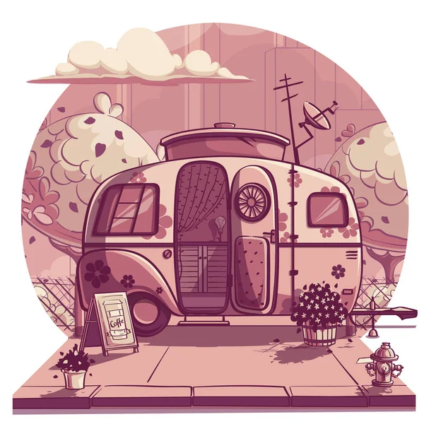 Vector Background Illustration Trailer Στάση Λεωφορείου Ροζ Χρώμα Για Εκτύπωση — Διανυσματικό Αρχείο