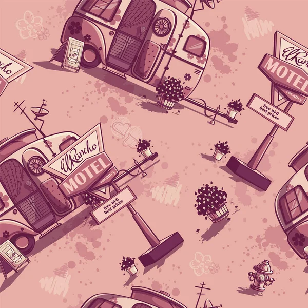 Vector Texture Illustration Trailer Motel Pink Color Print Demand Powerpoint — Stock Vector