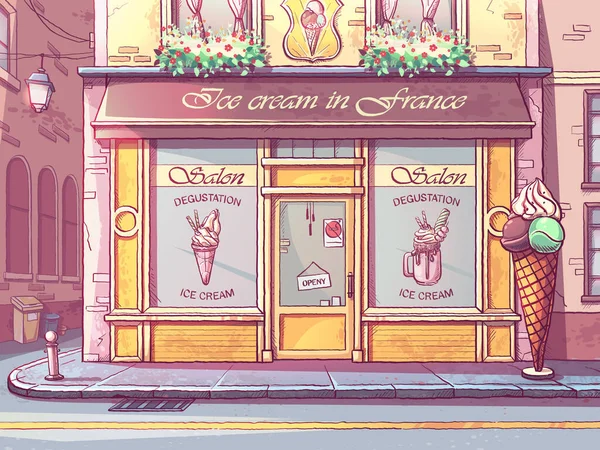 Fundo Vetorial Colorido Ice Cream Shop Imagem Café Iogurte Congelado —  Vetores de Stock