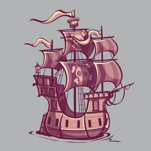 ベクトルイラスト海賊船の手は帆に骨格のイメージでスケッチを描いた — ストックベクタ