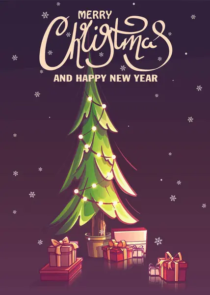 Χειροποίητη Διανυσματική Εικόνα 100 Κάθετη Ευχετήρια Κάρτα Διακοπών Χριστουγεννιάτικο Δέντρο Διανυσματικά Γραφικά