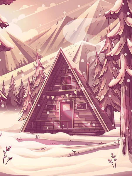 Handgezeichnetes 100 Vektorbild Cartoon Vertikale Winterlandschaft Mit Einem Dreieckigen Schneebedeckten Vektorgrafiken