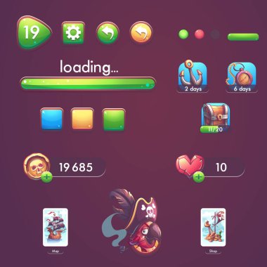 Elle çizilmiş 100 vektör resmi. Dijital çizim. Kılıç, papağan, kart, düğme gibi çeşitli elementlerin vektör rengi çizimi. Doğal manzaranın vektör illüstrasyonu.