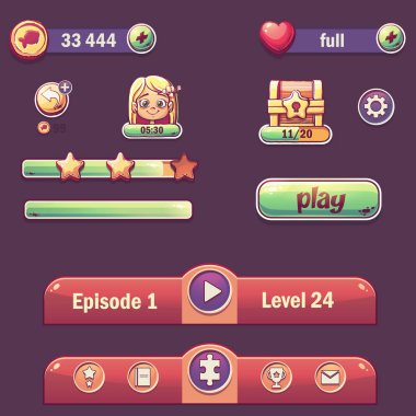 Elle çizilmiş 100 vektör resmi. Dijital çizim. Parlak menü düğmeleri ve simgeli grafik uygulama ekranları, arayüz ögeleri