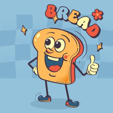 Elle çizilmiş 100 vektör resmi. Ekmek çizgi film karakteri çizimi. Ekmek maskotu tasarımı konsepti. El sallayan sevimli bir aşçı. Vektör simgesi. Gıda nesnesi ikonu konsepti, izole vektör. Düz çizgi film biçimi