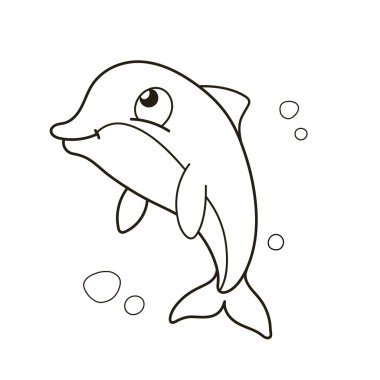 Gülen bir yüzü ve kabarcıklarla çevrili kocaman gözleri olan oyuncu bir yunus. Bu tuhaf tasarım, çocuk sanatları ve deniz kenarındaki temalar için mükemmel. Vektör illüstrasyonu