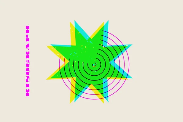 Effet Risographe Géométrique Formes Abstraites Éléments Vectoriels Boho Avec Texture — Image vectorielle