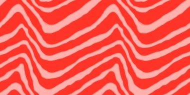 Kırmızı somon fileto vektör dikişsiz doku. Dalgalı çizgileri olan soyut duvar kağıdı desenli yiyecekler. Suşi restoranı ambalajı ve Menü tasarımı.