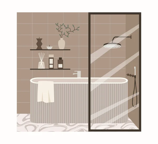 Modern Loft Bathroom Vector Flat Composition Stylish Home Decor Scandinavian — Stock Vector
