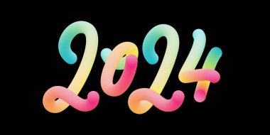 3D balon 2024 yeni yıl vektör tasarımı. El yazısı, plastik çizgi film tarzında bir el yazısı. Asgari şekil oluşturma numaraları.