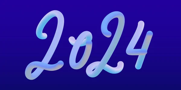 Ballon Bleu Réaliste 2024 Nouvelle Année Conception Vectorielle Calligraphie Hiver — Image vectorielle