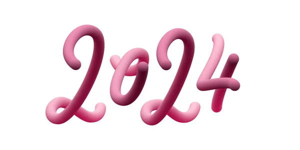 Balon Realistyczny 2024 Nowy Rok Wektor Projektu Ręcznie Rysowana Kaligrafia — Wektor stockowy