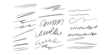 Dalgalı dalgaların el yazısı koleksiyonu. El çabukluğu, vurgu, çizgi şekli. Typographic uzantısı. Metin ve logo için basit altı çizili süsleme. Minimalist harf kuyruk izole ögeler.