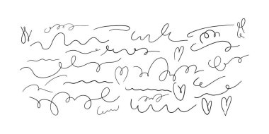 Dalgalı dalgaların el yazısı koleksiyonu. El çabukluğu, vurgu, çizgi şekli. Typographic uzantısı. Metin ve logo için basit altı çizili süsleme. Minimalist harf kuyruk izole ögeler.