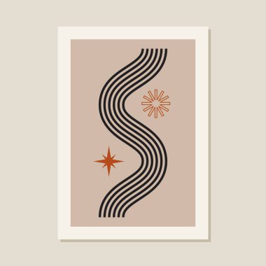 Zen Kemeri soyut geometri izole vektör bileşimi. Boho dengesi estetik arka planı şekillendirir. Modern geometrik dekor düz tasarım konsepti. Ruh sağlığı dengesi. Duvar Sanatı Posteri.