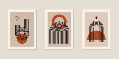 Zen Kemeri soyut geometri izole vektör bileşimi. Boho dengesi estetik arka planı şekillendirir. Modern geometrik dekor düz tasarım konsepti. Ruh sağlığı dengesi. Duvar Sanatı Posteri.