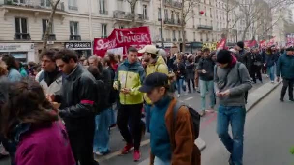 Paryż Marca 2023 Protest Przeciwko Francuskiemu Rządowi — Wideo stockowe