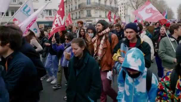 París Marzo 2023 Protesta Contra Gobierno Francés — Vídeos de Stock