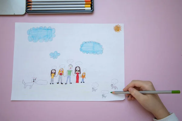 Dibujo Mano Los Niños Familia —  Fotos de Stock