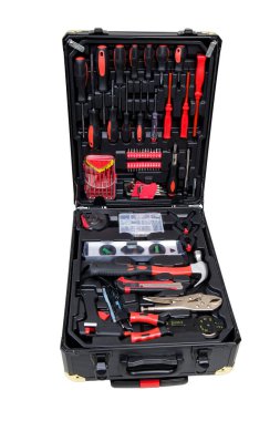 Bir takım aletler. Beyazda izole edilmiş. Seçici odak