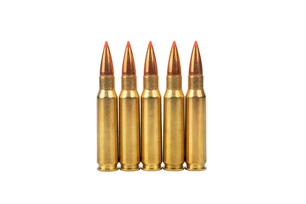 close up of bullets, isolated on white background