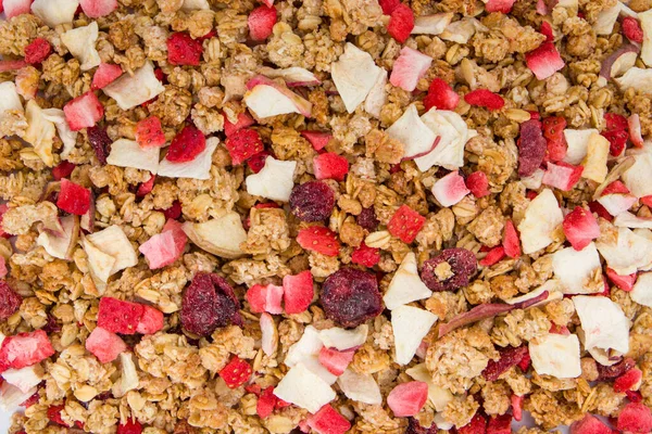 Dry granola with dried fruits and cereals. Top view