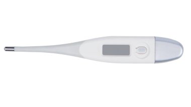 Elektronik termometre beyaz arka planda izole edildi. Kırpma yolu dahil.