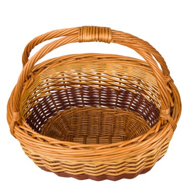 Hasır sepet beyaz arkaplanda izole edilmiş. Kırpma yolu dahil. Üst görünüm.