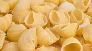 Pişmemiş İtalyan Lumaconi makarnasının arka planı.