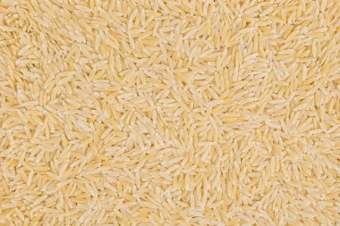 Pişmemiş orzo makarna arka plan, pirinç şekilli makarna, üst manzara.