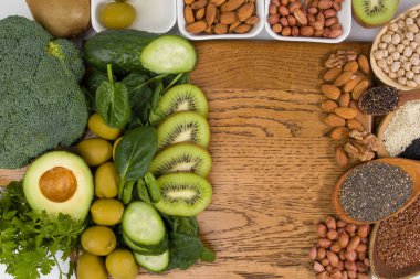 Sağlıklı beslenme konsepti için sağlıklı yiyecekler, kopyalama alanı