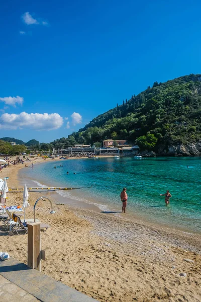 Корфу Греция 20212 Вид Красивый Залив Палеокастрица Знаковый Райский Пляж — стоковое фото