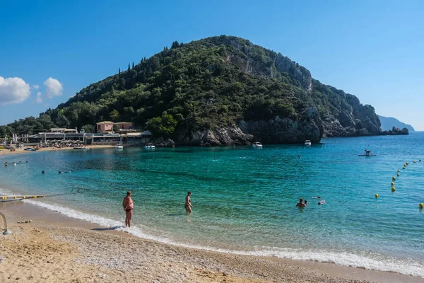 stock image Corfu island, Greece: 07-10-20212: View of the beautiful Palaiokastritsa bay, iconic paradise beach